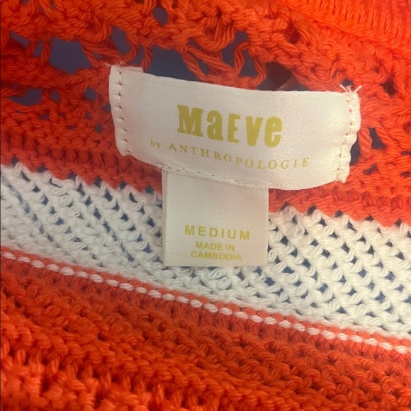 Maeve Anthropologie Crochet Open Cardigan Sweater Orange & White Size Medium - Picture 7 of 9